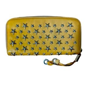Jimmy Choo Star Studded Patent Leather Gold Zippy Wallet